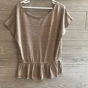 Express taupe sparkle peplum short sleeve shirt.